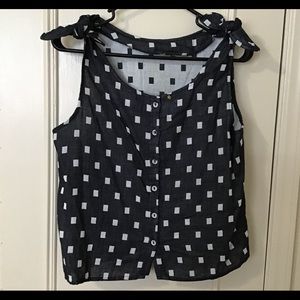 Anthropologie Harlyn Navy Tiled Knot Tie Tank Top
